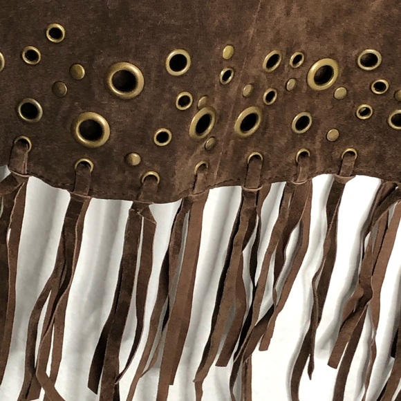 Margaret Godfrey Brown Suede Grommet Fringe Skirt - Picture 4 of 11